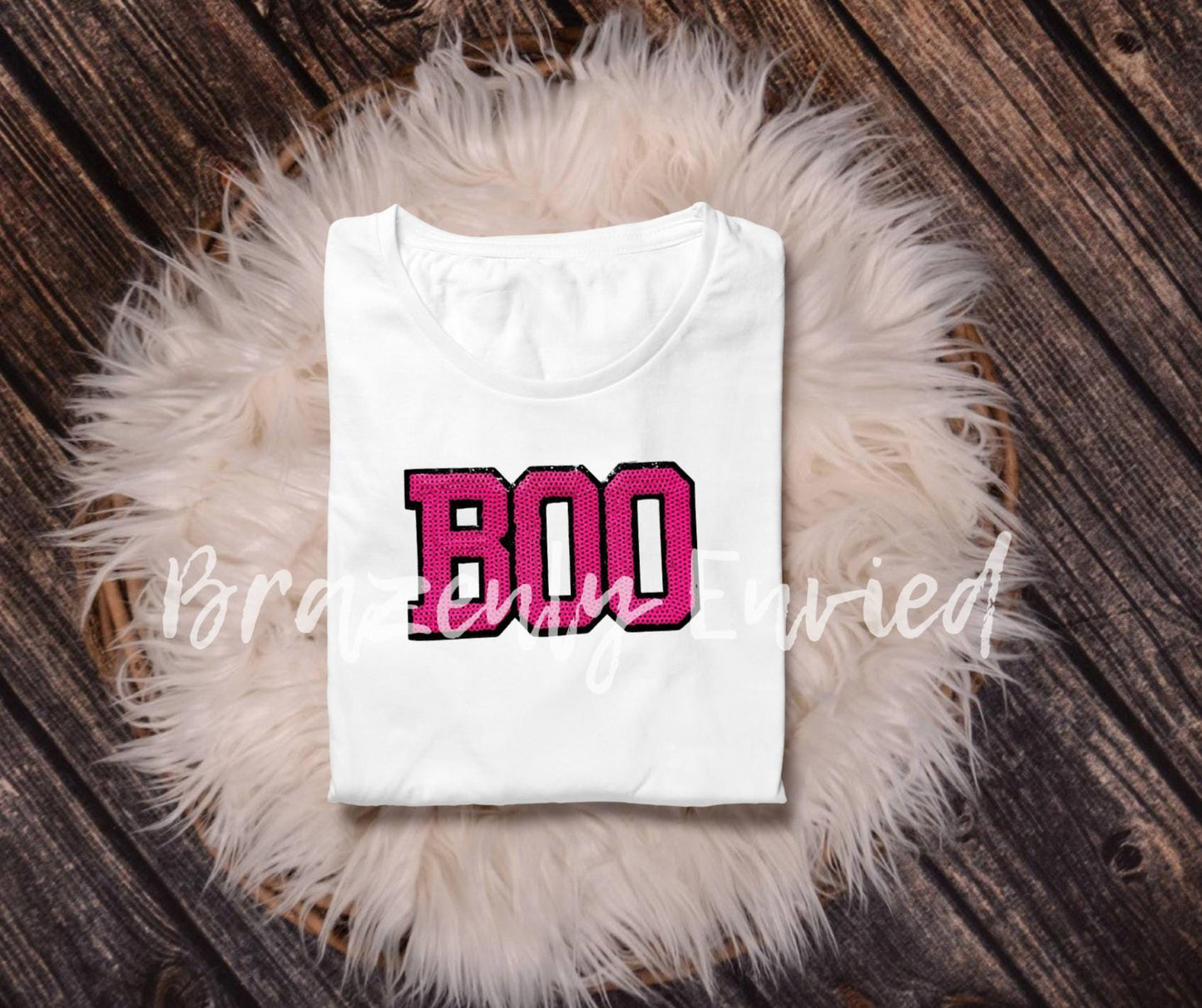 Halloween Patch Pink Youth Size Sequins Boo Patch