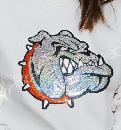 Bulldog Patch| Bulldog with Orange Collar Patch| Iron On Patch |Sequins Bulldog Patch |Great Game Day Patch| Mascot Patch Great Sports Patch