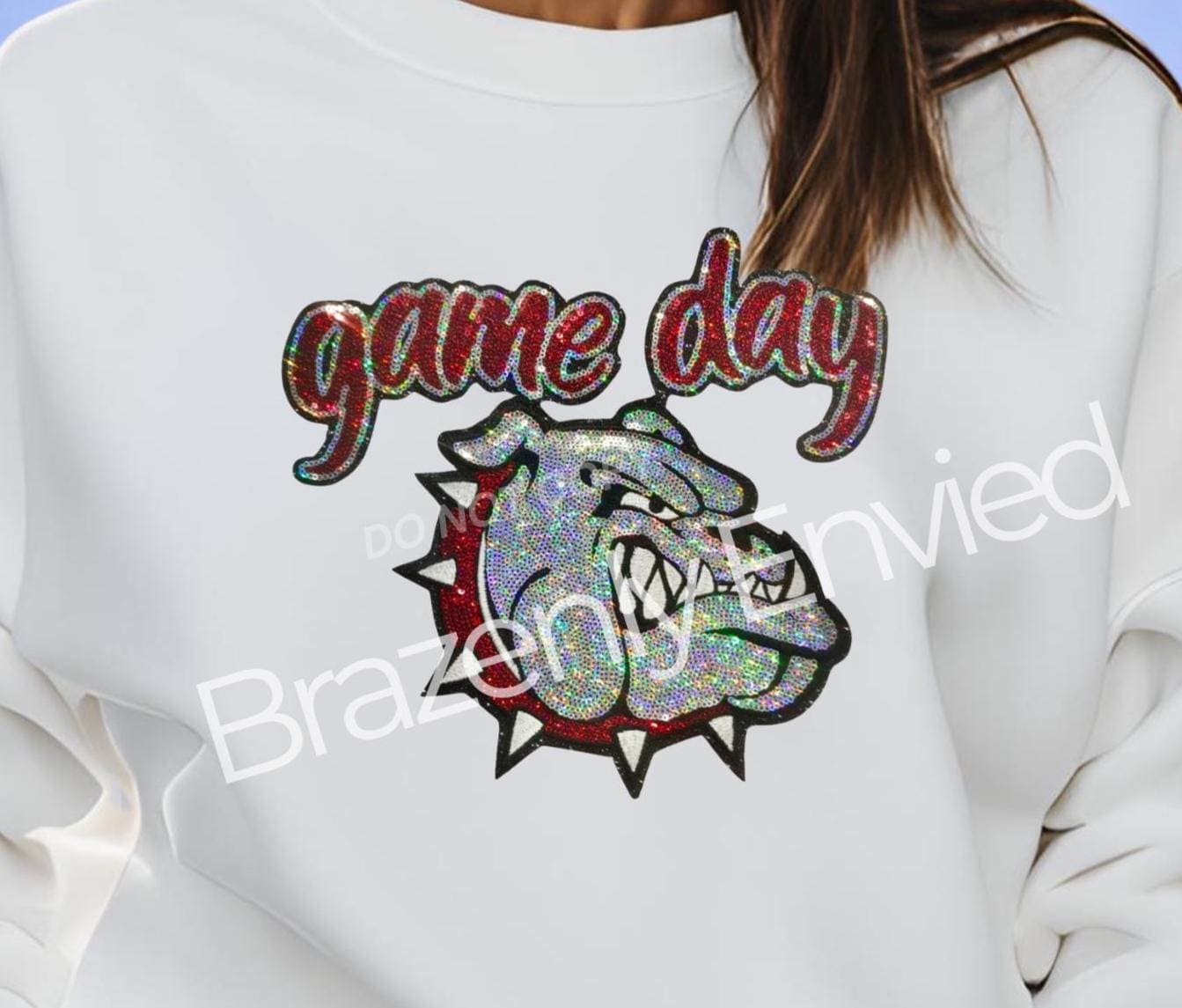 Bulldog Patch | Terrier Patch | Sequins Bulldog Patch: Iron-On Game Day Mascot, Red Collar DIY Trendy Applique