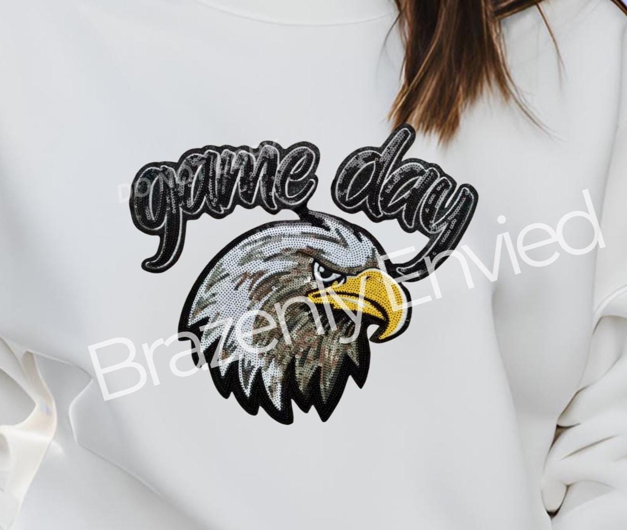 Sequin Eagle Iron-On Patch: Game Day Apparel (11.75" W x 10.5" H ) DIY Trendy Patch Iron on Patcg