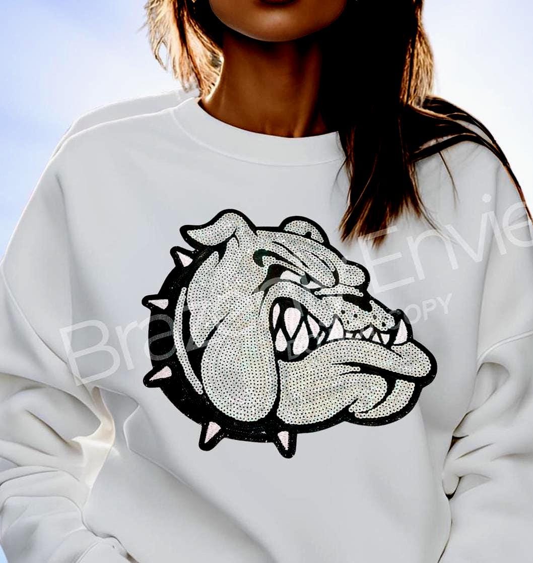 Bulldog Patch| Bulldog with Black Collar Patch| Iron On Patch |Sequin Bulldog Patch |Great Game Day Patch| Mascot Patch | Great Sports Patch