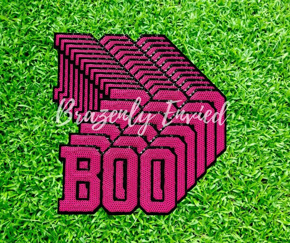 Halloween Patch Pink Youth Size Sequins Boo Patch