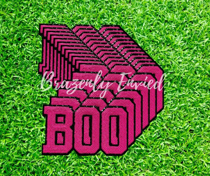 Halloween Patch Pink Youth Size Sequins Boo Patch