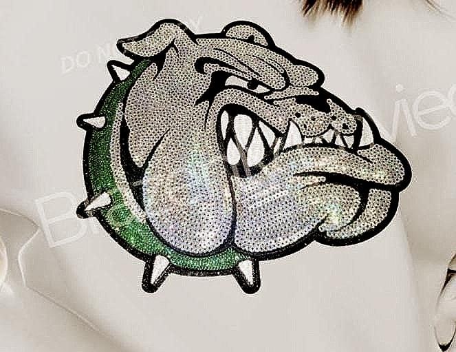 Sequin Bulldog Patch: Iron-On Applique - Green Collar