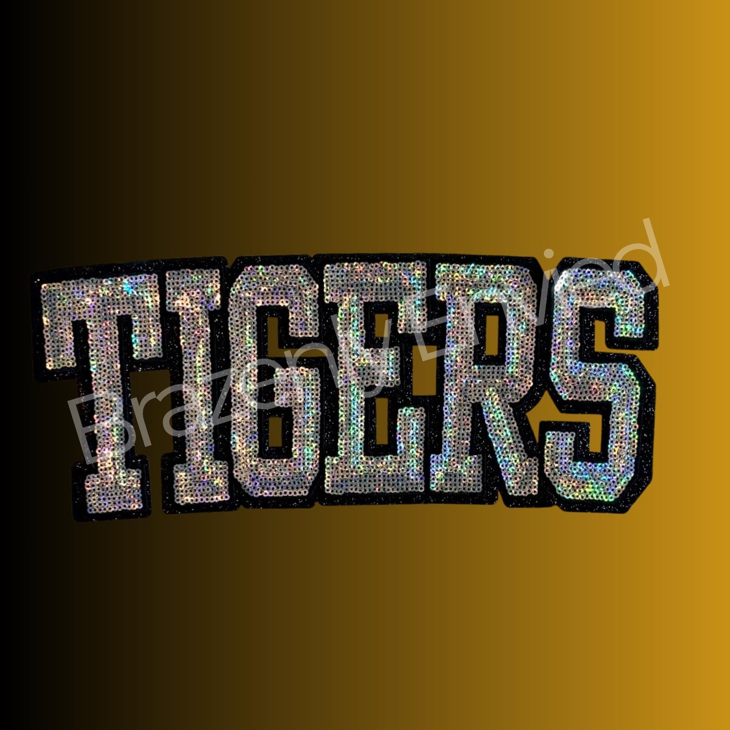 Tigers Patch| Iron On Patch |Sequins Tigers Patch |Great Game Day Patch| Mascot Patch | Great Sports Patch-Silver/Black