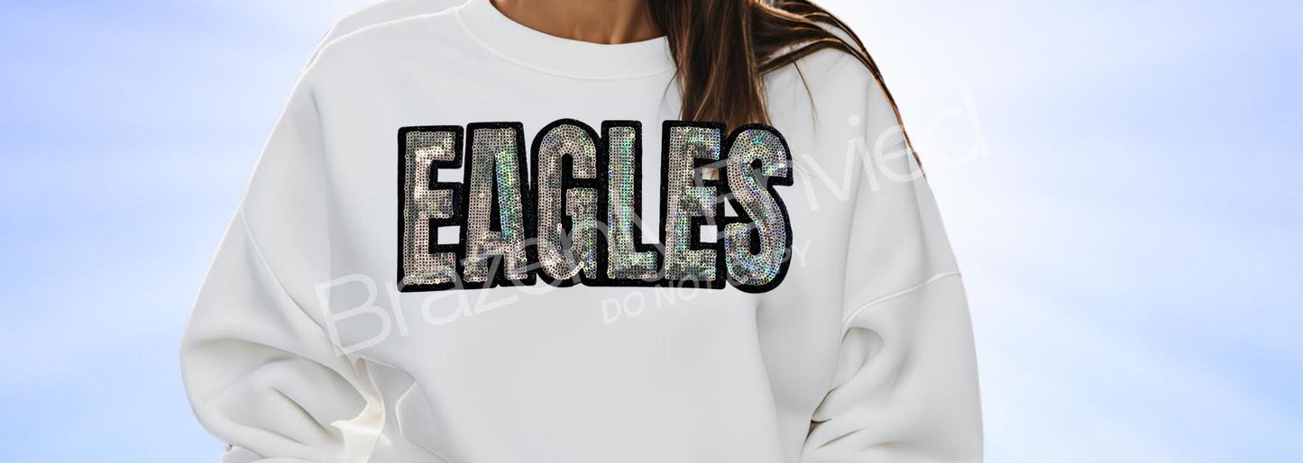 Sequin Eagle Patch: Silver & Black Iron On Applique DIY Iron on Trendy Patch