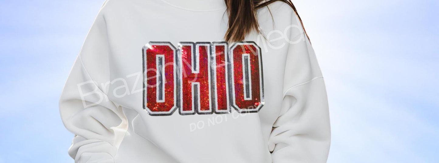 OHIO Patch | Iron On SEQUINS Patch Game Day Patch| Great OHIO Football Sports Patch