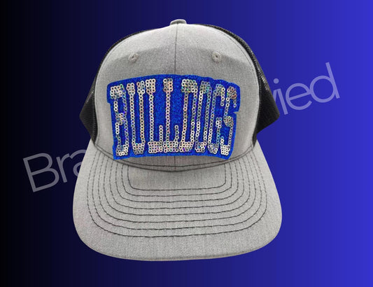 Bulldog Patch | BLUE Bulldogs Small Hat Patch| BLUE/Silver Sequins Bulldog Patch |Great Game Day Patch| Mascot Patch | Great Sports Patch