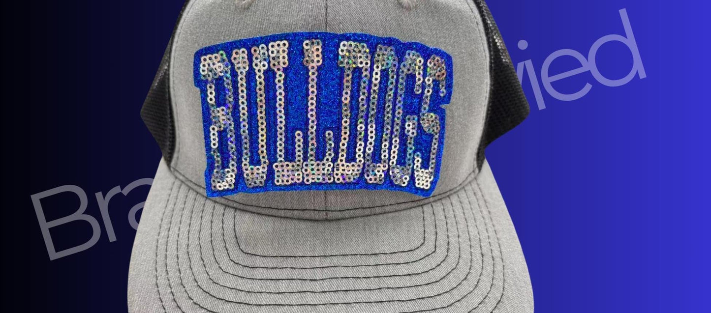 Bulldog Patch | BLUE Bulldogs Small Hat Patch| BLUE/Silver Sequins Bulldog Patch |Great Game Day Patch| Mascot Patch | Great Sports Patch