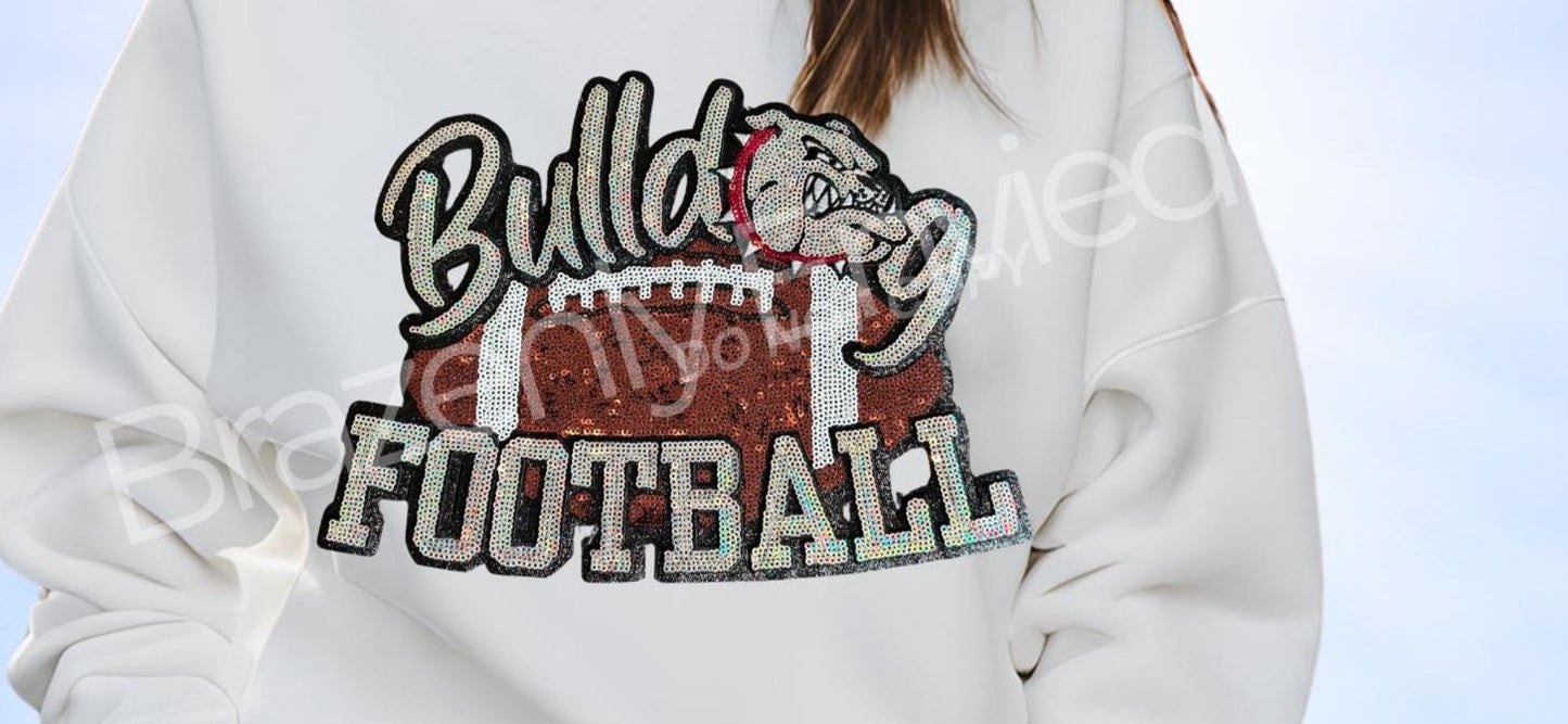 Bulldog Patch| BULLDOG FOOTBALL with Red Collar  | Iron On Patch Game Day Patch| Mascot Patch | Great Sports Patch