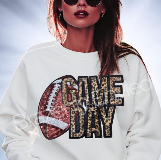 NEW Game Day Football Patch | Sequins Football | LEOPARD Fabric Patch