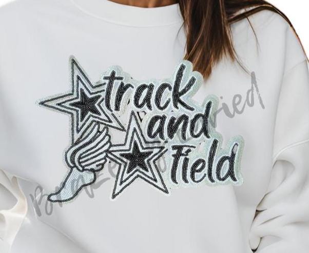 Track Patch Track and Field Patch  Black and Silver Sequins Patch
