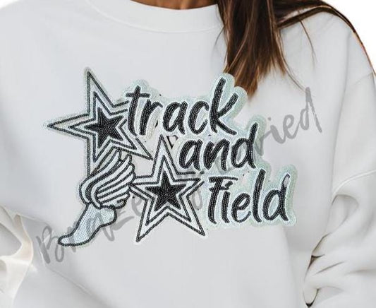 Track Patch Track and Field Patch  Black and Silver Sequins Patch