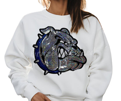Bulldog Patch | Iron-On Applique | Sequins with Blue Collar