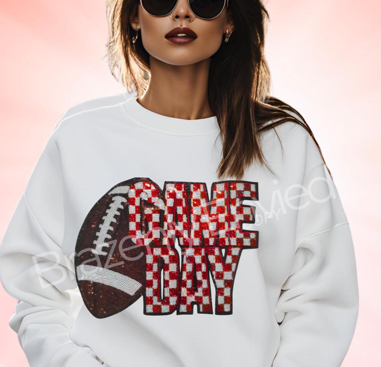 NEW Game Day Football Patch | Sequins Football Checkerboard Patch-Red