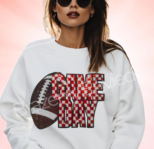 NEW Game Day Football Patch | Sequins Football Checkerboard Patch-Red