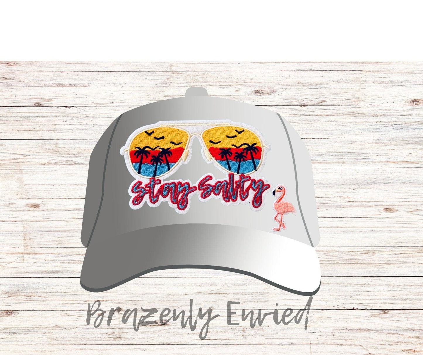 hat patch Stay Salty Beach embroidered  Patch size 2.75"H x 4.5"W great for jackets and hats very detailed