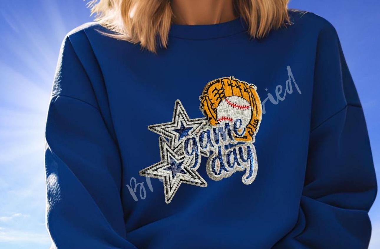 Baseball Patch Sequins Patch Blue with Embroidered Glove