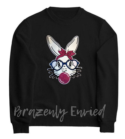 Easter Patch Easter Chenille/Sequins Smart Blue Glasses Bubble gum Blowing Bunny  Great for Easter Shirt