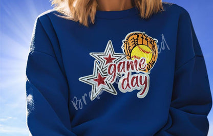 Softball Patch Game Day Sequins Patch Red with Embroidered Glove