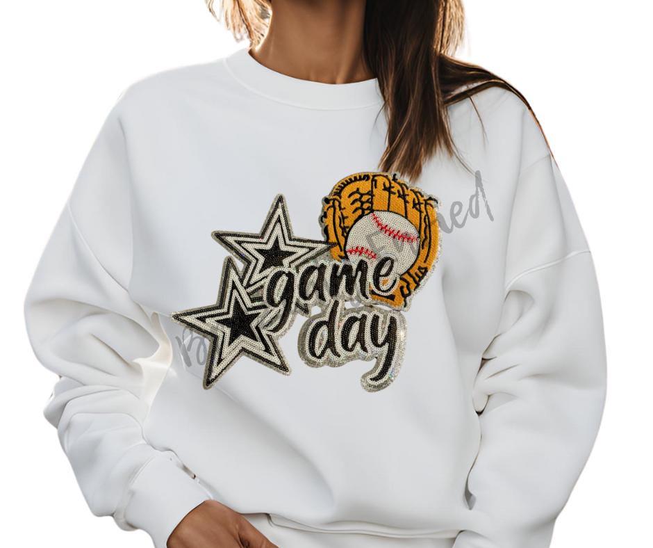 Game Day Baseball Patch Black Sequins with Embroidered Glove