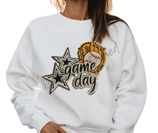 Baseball Patch Iron On Game Day Applique Black Sequins with Embroidered Glove