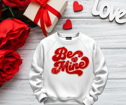 Red Chenille Valentines Patch - 'Be Mine' Iron On Applique