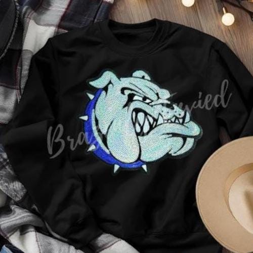 Bulldog Patch | Iron-On Applique | Sequins with Blue Collar