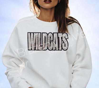 WILDCATS Patch| Silver Sequins with Black Glitter Backing