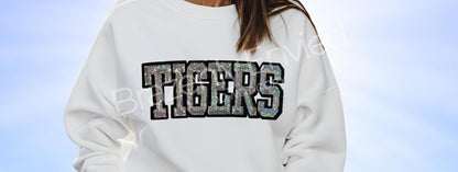 Tigers Patch| Iron On Patch |Sequins Tigers Patch |Great Game Day Patch| Mascot Patch | Great Sports Patch-Silver/Black