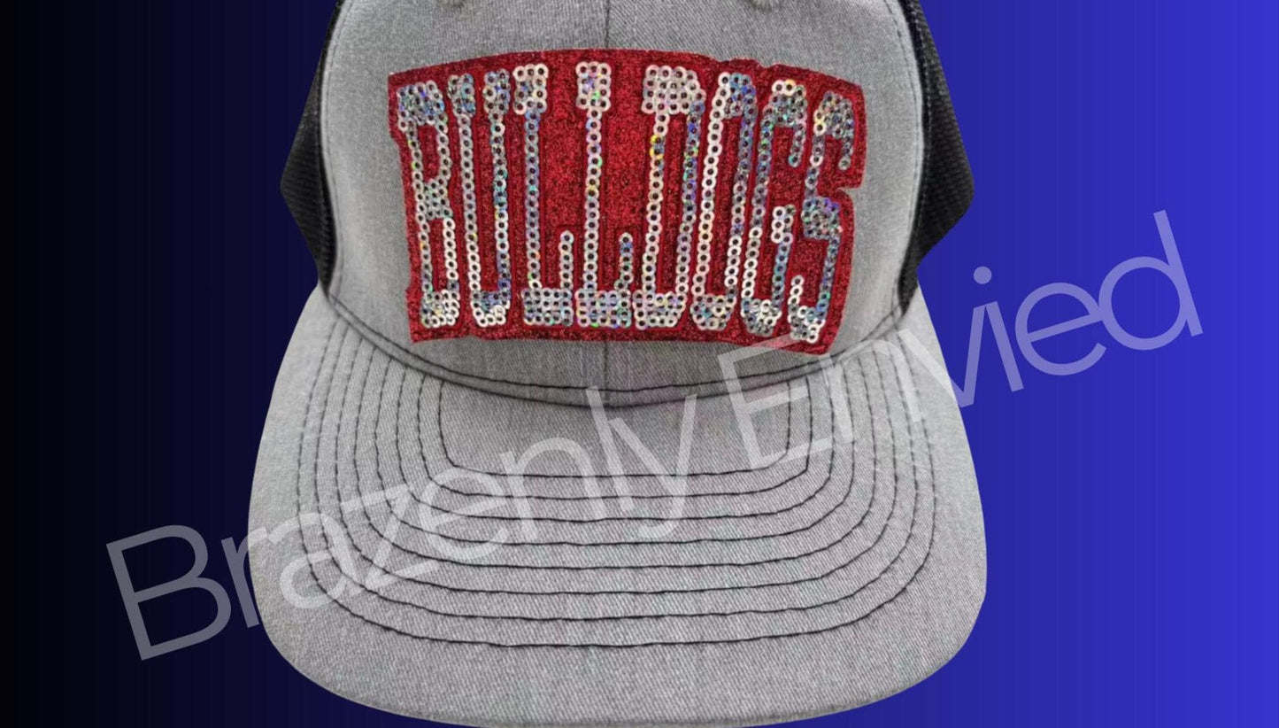 Bulldog Patch | Red Bulldogs Small Hat Patch| Red/Silver Sequins Bulldog Patch |Great Game Day Patch| Mascot Patch | Great Sports Patch