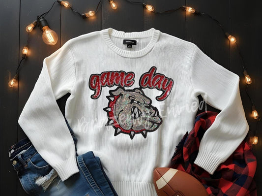 Bulldog Patch | Terrier Patch | Sequins Bulldog Patch: Iron-On Game Day Mascot, Red Collar DIY Trendy Applique