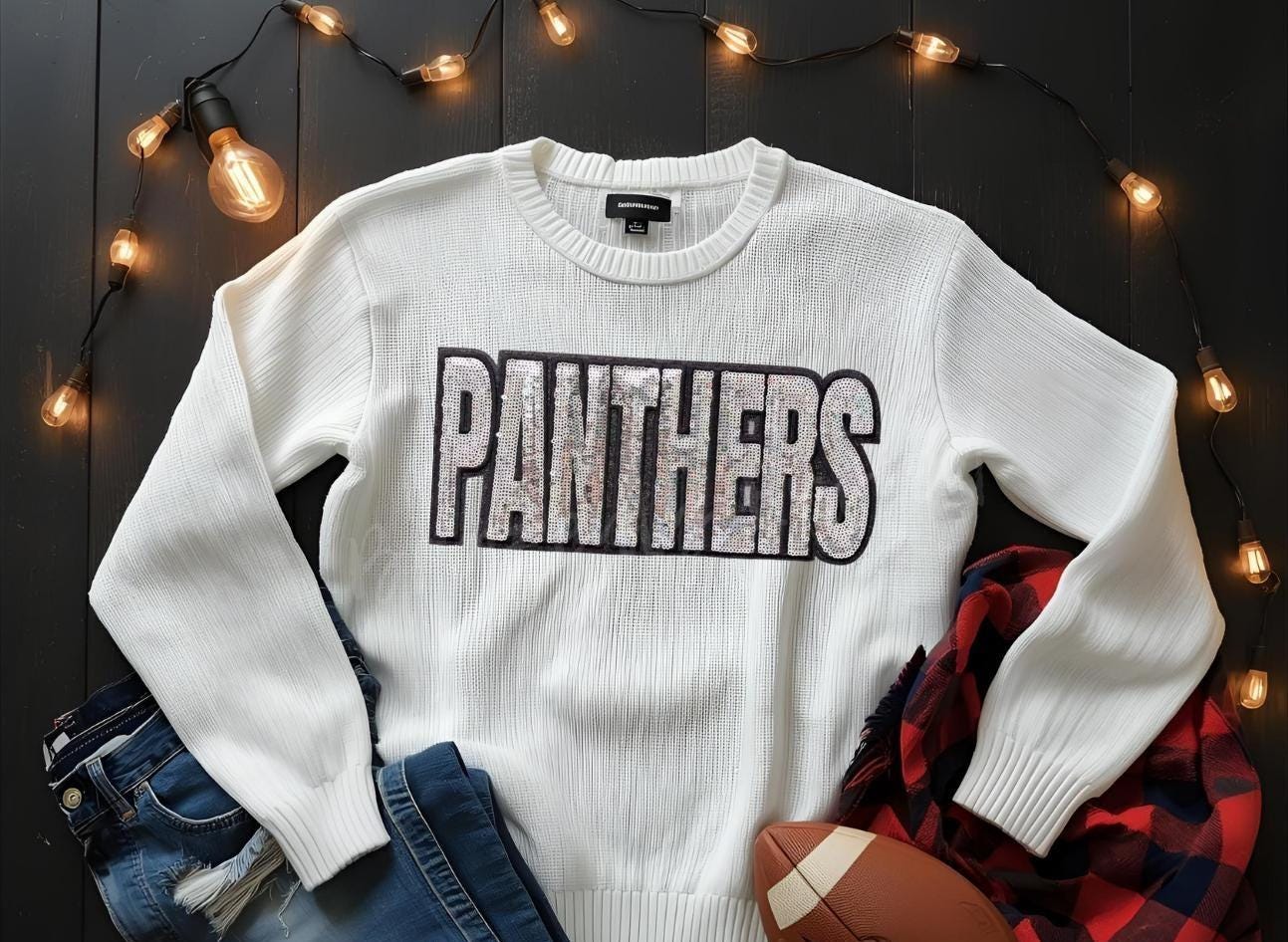 PANTHERS Patch | Silver Sequins with Black Glitter Backing