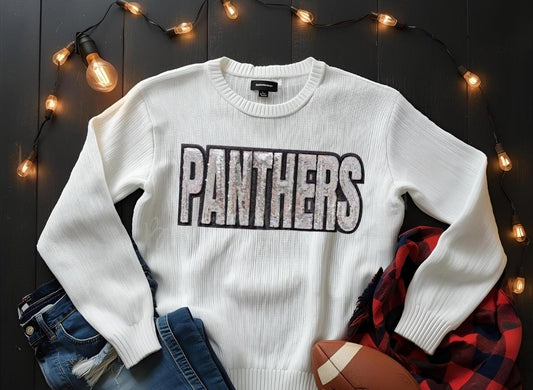 PANTHERS Patch | Silver Sequins with Black Glitter Backing
