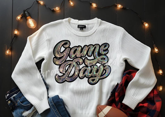 Game Day Patch Silver Sequins Game Day Patch : Iron-On Sports Applique Trendy Patch DIY
