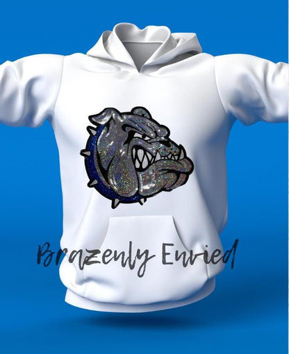 Bulldog Patch | Iron-On Applique | Sequins with Blue Collar