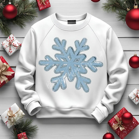 Snowflake Patch | Blue Chenille Patch - Blue Vintage Snowflake Patch Great for Shirts and Jackets Christmas-  heat press ready.
