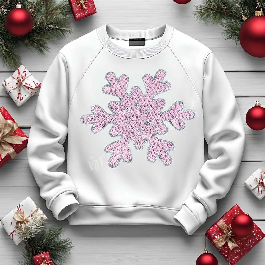 Snowflake Patch| Pink Sequins Snowflake Patch |  Vintage Christmas DIY Applique