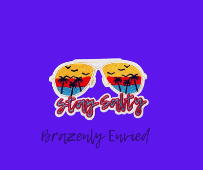 hat patch Stay Salty Beach embroidered  Patch size 2.75"H x 4.5"W great for jackets and hats very detailed