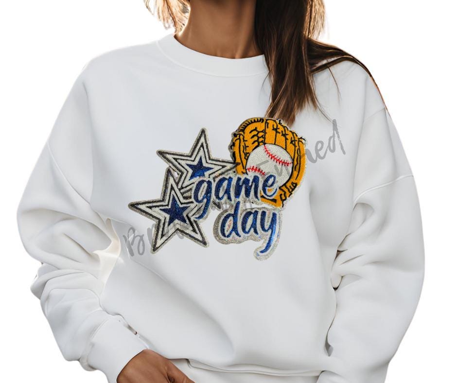 Baseball Patch Sequins Patch Blue with Embroidered Glove