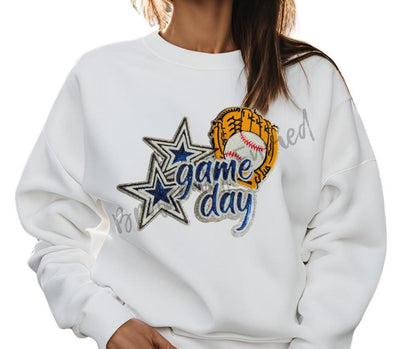 Baseball Patch Sequins Patch Blue with Embroidered Glove