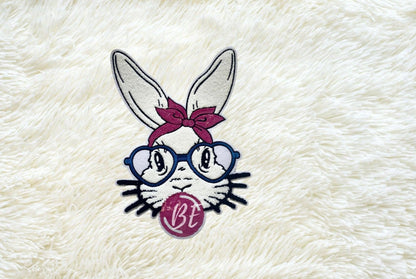 Easter Patch Easter Chenille/Sequins Smart Blue Glasses Bubble gum Blowing Bunny  Great for Easter Shirt
