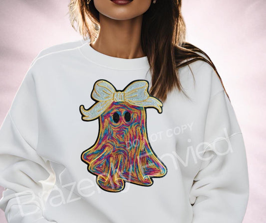 Halloween Ghost Sequins Patch Ghost with Bow Patch