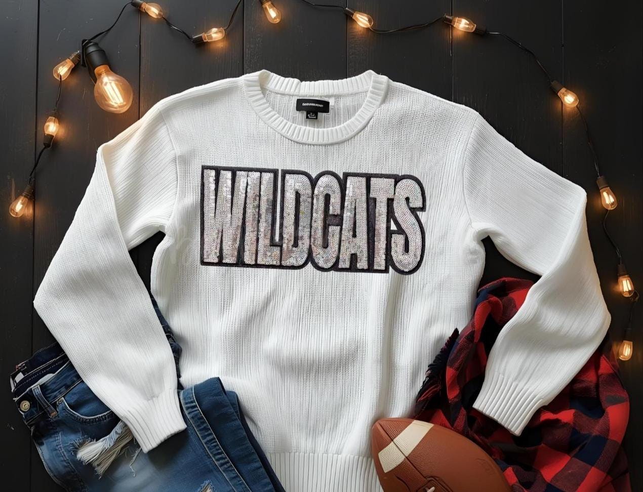 WILDCATS Patch| Silver Sequins with Black Glitter Backing