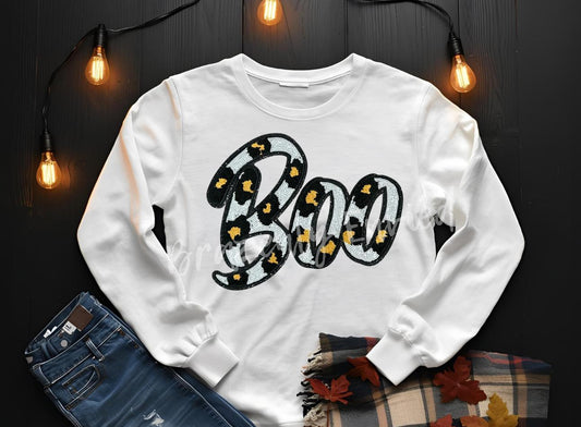 Halloween Patch Boo /Ghost Leopard  Chenille /Sequins Patch