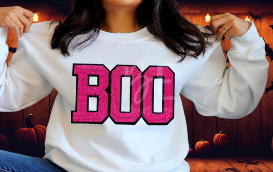 Boo Patch| Pink Boo Sequins Iron On Patch| Halloween Patch