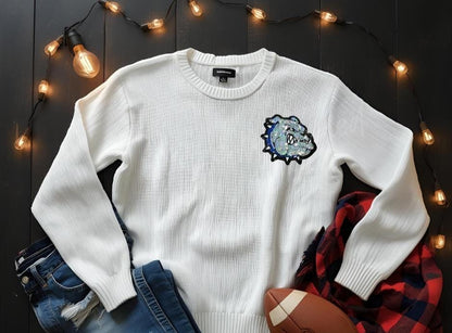 Bulldog Patch | Silver Sequins BULLDOG Patch with Sequins Collar | Hat Patch | DIY | Iron On | Game Day Patch