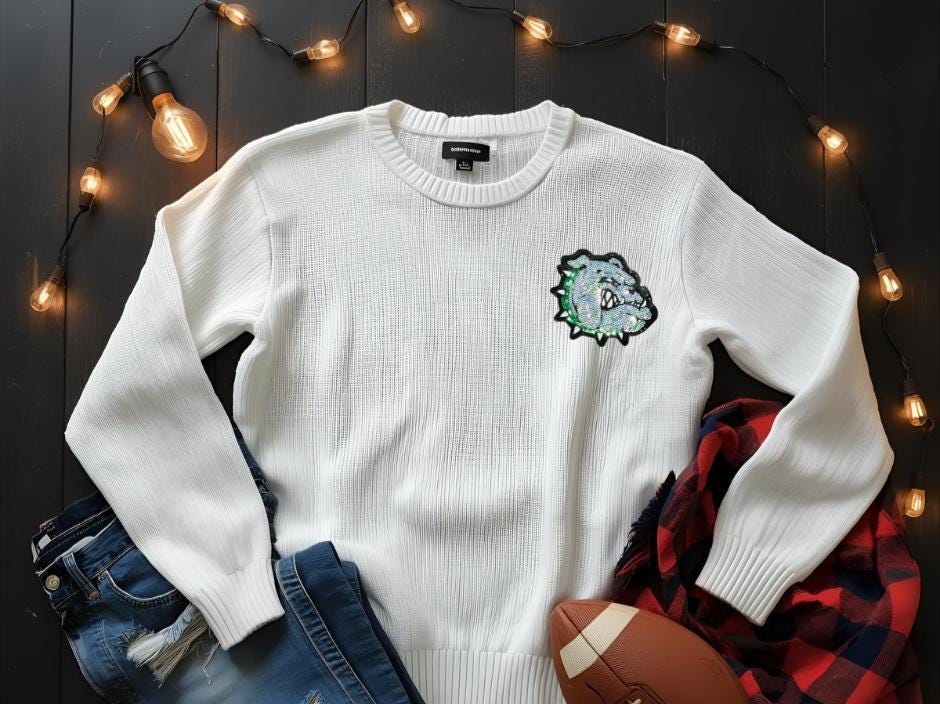 Bulldog Patch | Silver Sequins BULLDOG Patch with Green Sequins Collar | Hat Patch | DIY | Iron On | Game Day Patch