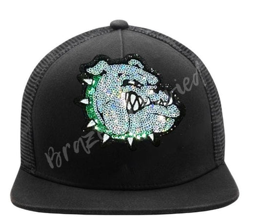 Bulldog Patch | Silver Sequins BULLDOG Patch with Green Sequins Collar | Hat Patch | DIY | Iron On | Game Day Patch