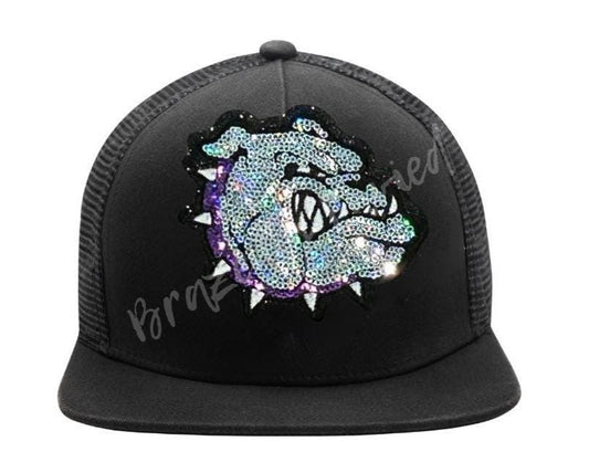 Bulldog Patch | Silver Sequins BULLDOG Patch with PURPLE Sequins Collar | Hat Patch | DIY | Iron On | Game Day Patch